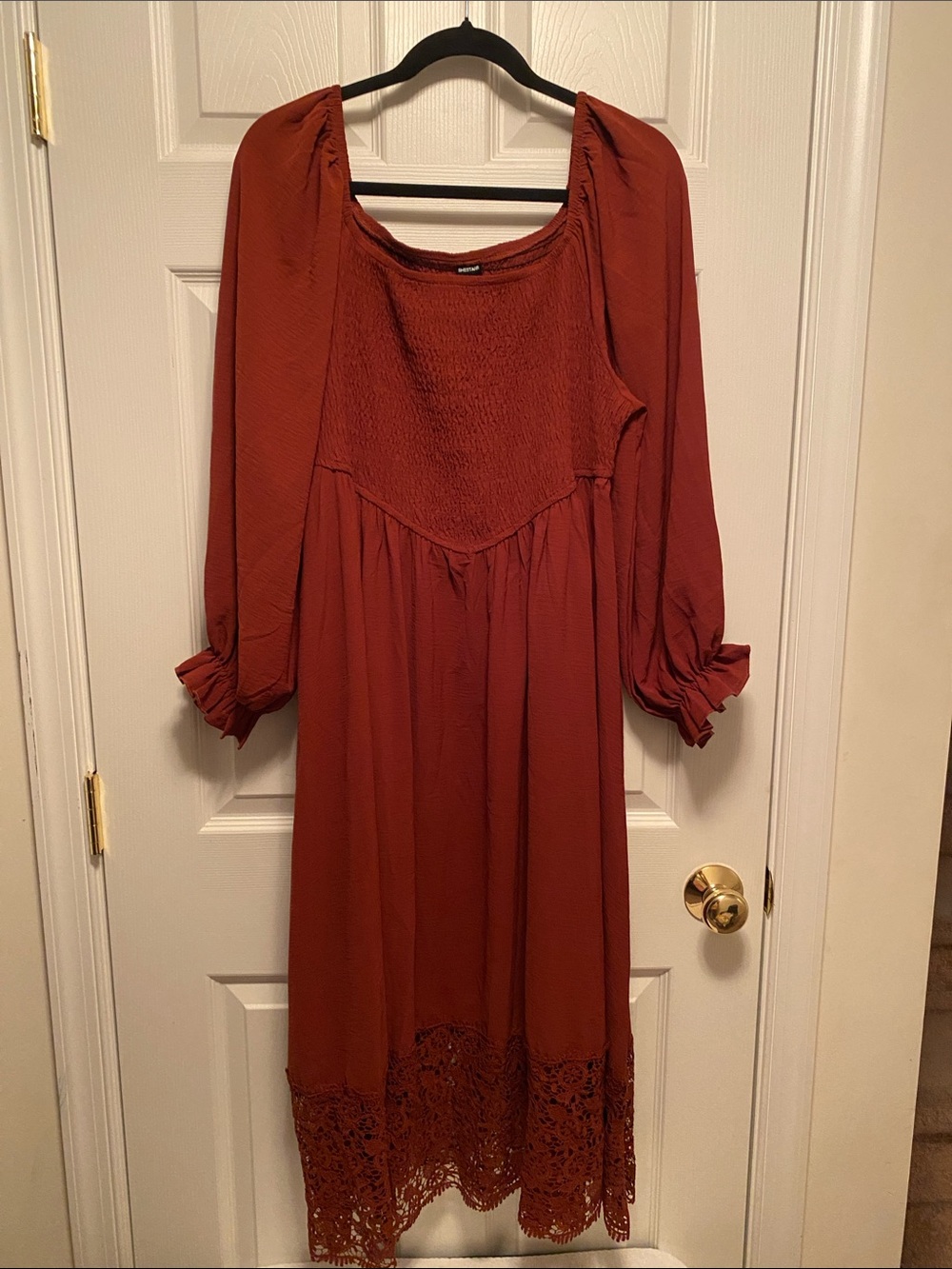 Shestarr  Rust Long Sleeve Midi Dress with Lace Hem…size 1XL